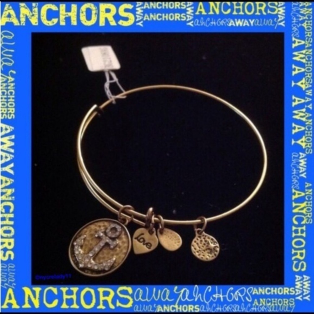 Pave Anchor Goldtone Adjustable Bangle Bracelet
